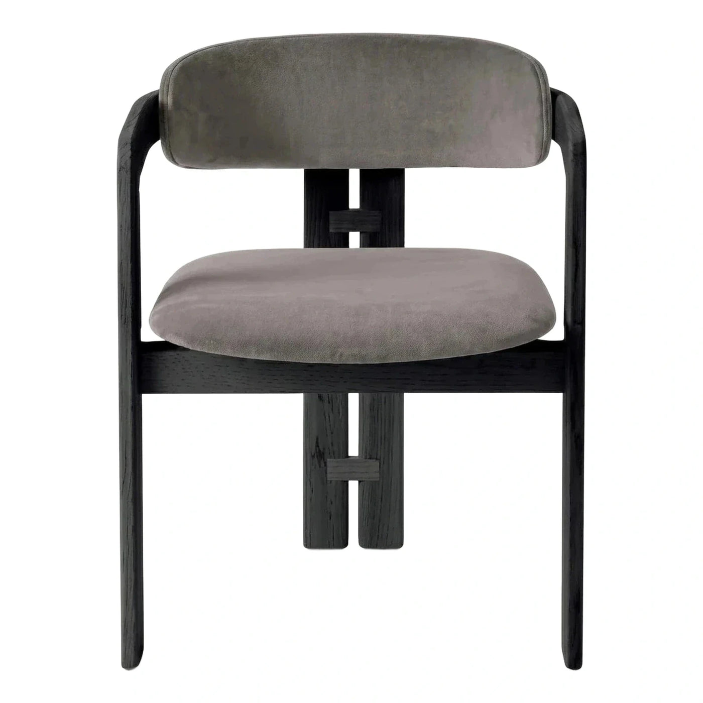 Modern Black Wood Frame Grey Upholstered Dining Chair