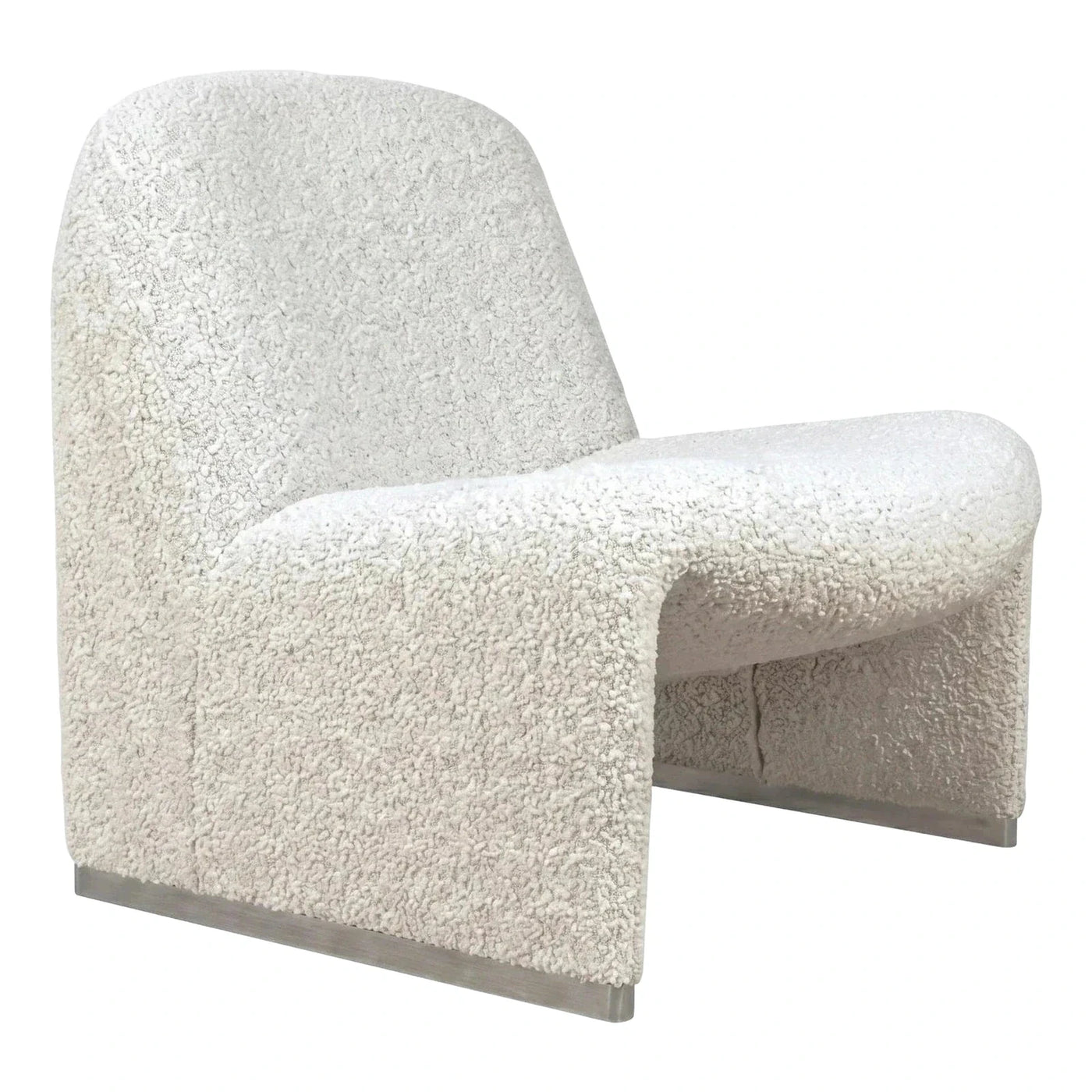 Modern White Boucle Armchair with Metal Base