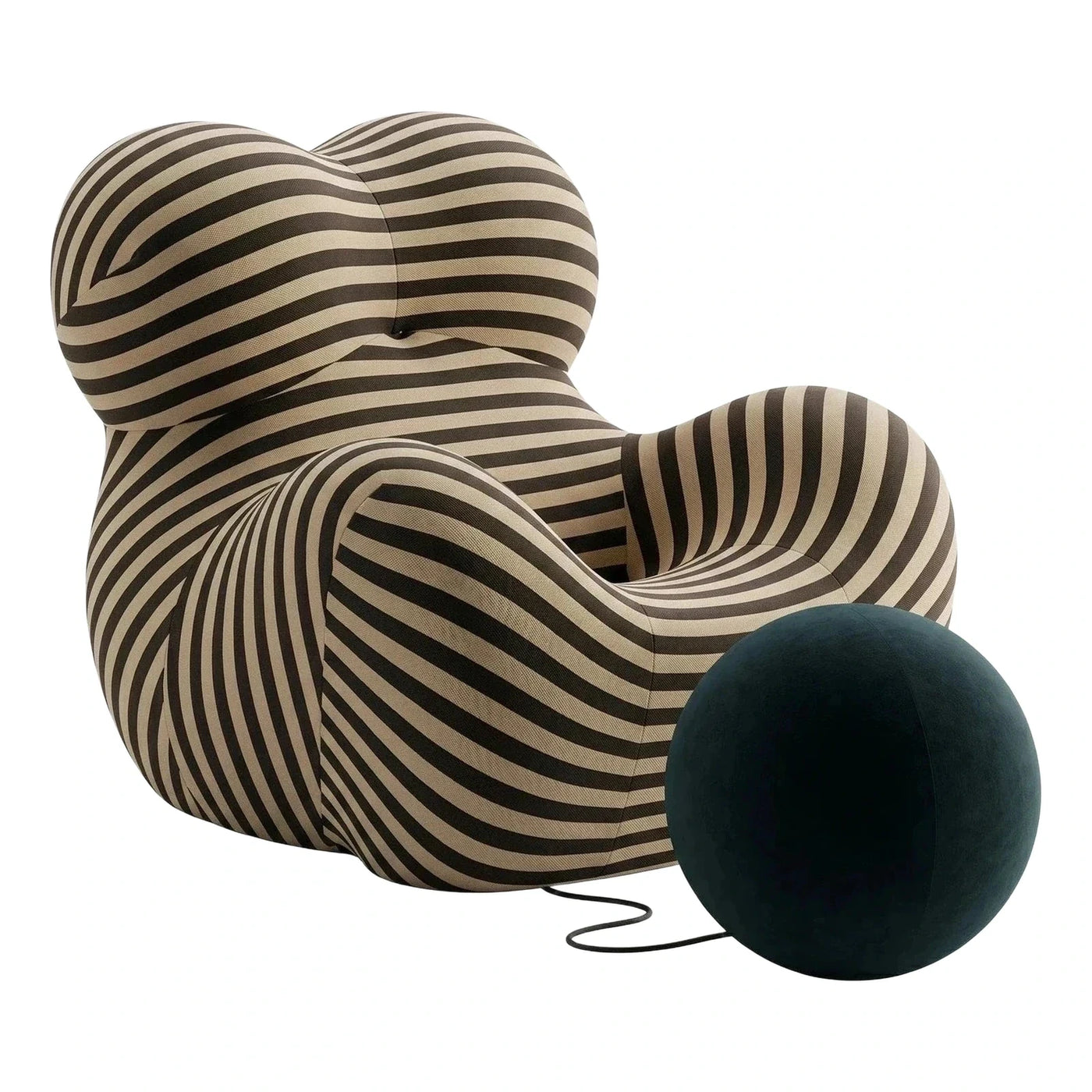 Striped Sculptural Lounge Chair with Sphere Ottoman