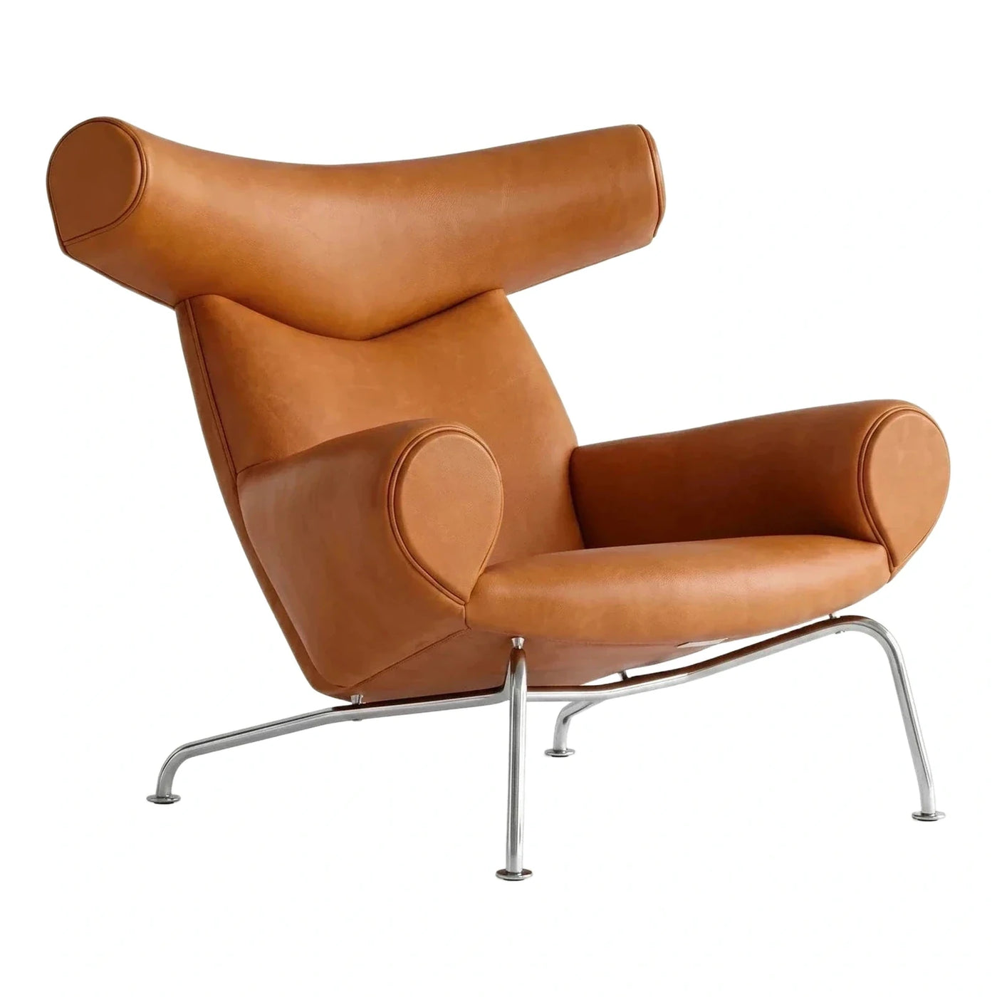 Modern Brown Leather Lounge Chair with Chrome Base
