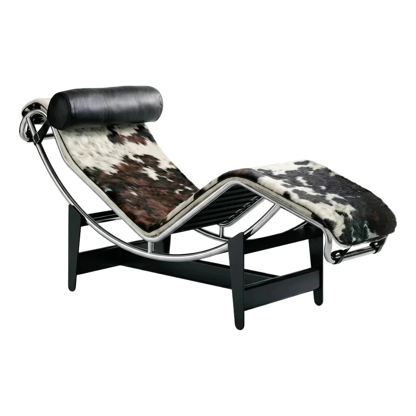 Modern Chrome Chaise Lounge with Cowhide Upholstery