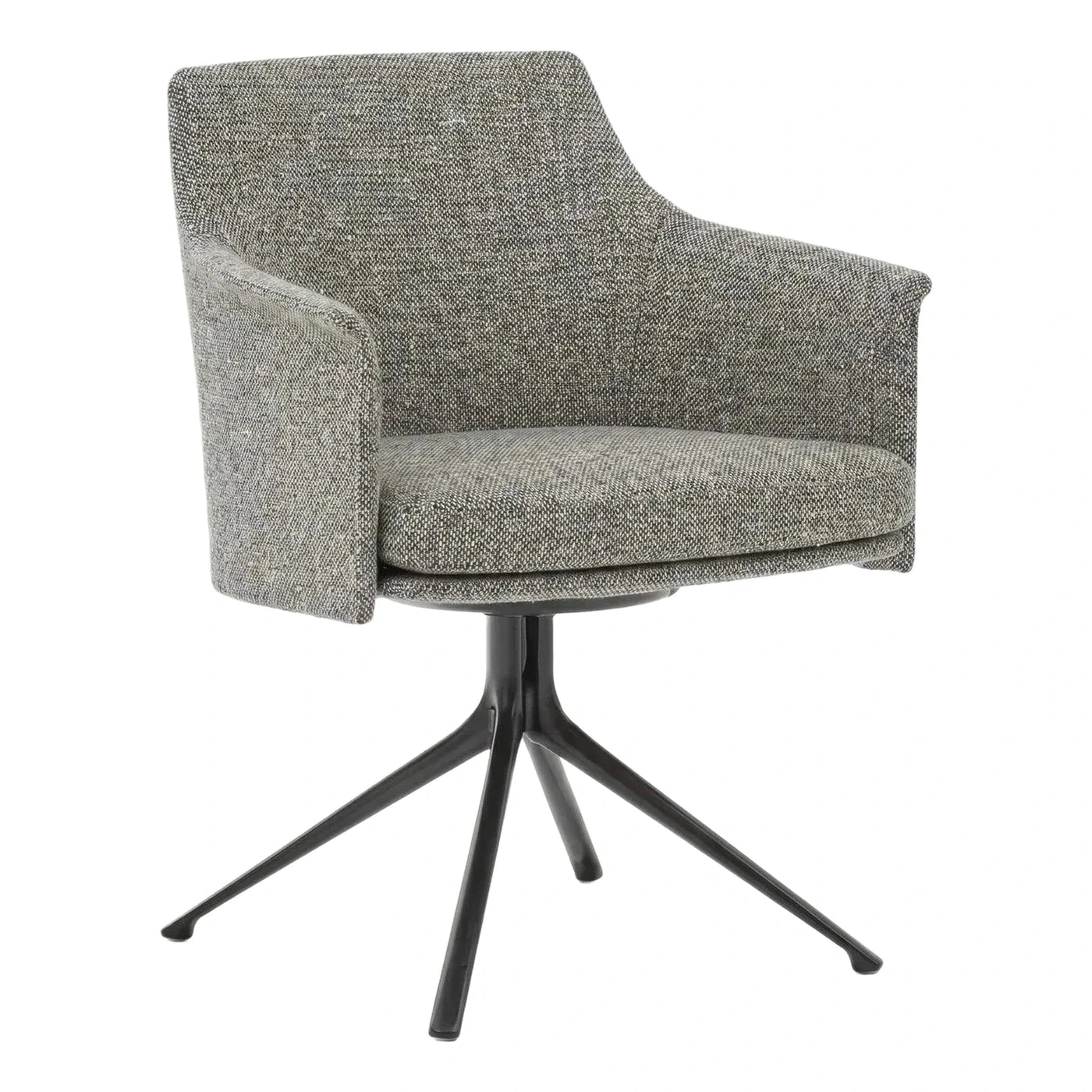 Grey Textured Fabric Swivel Armchair with Black Base