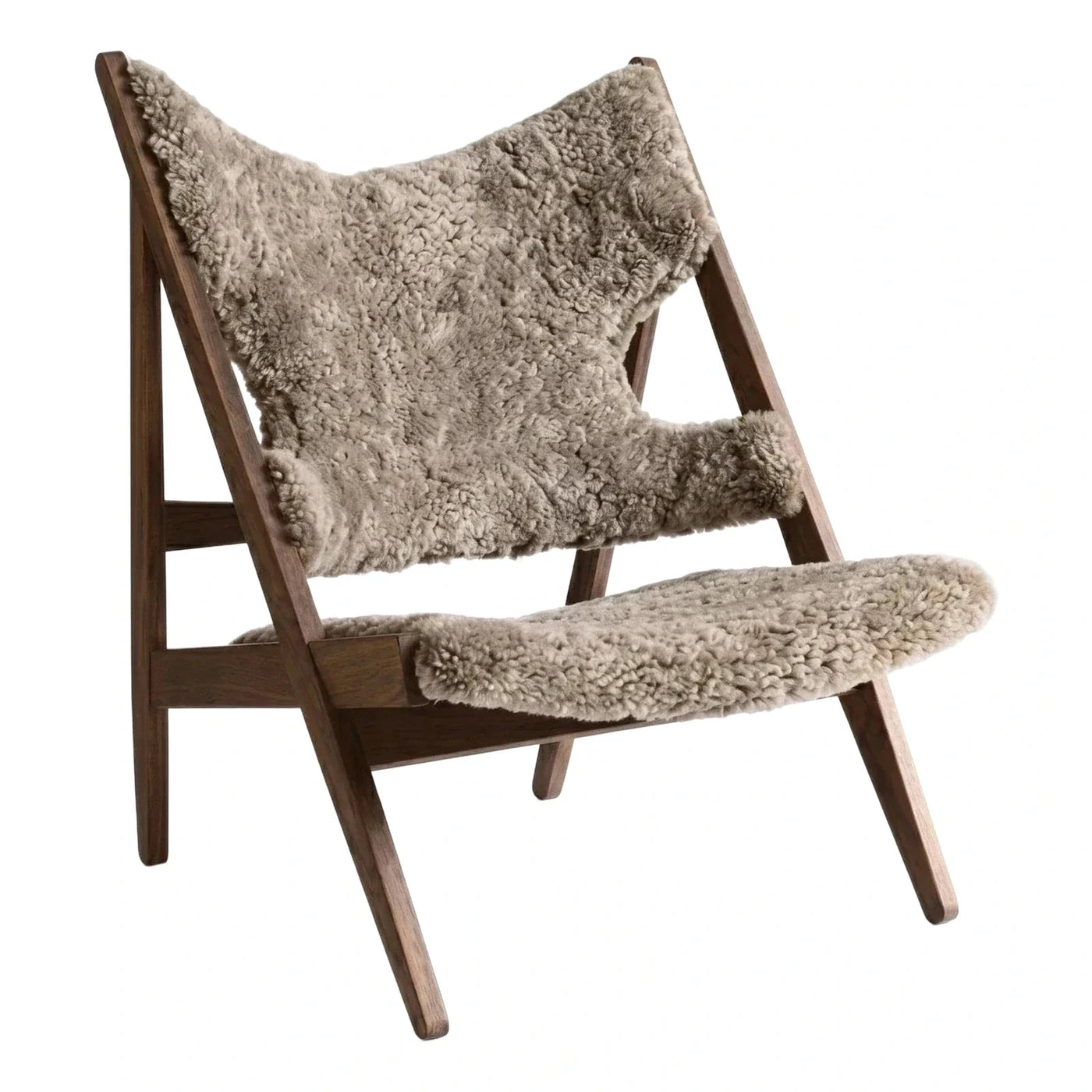Sheepskin Lounge Chair with Dark Wood Frame