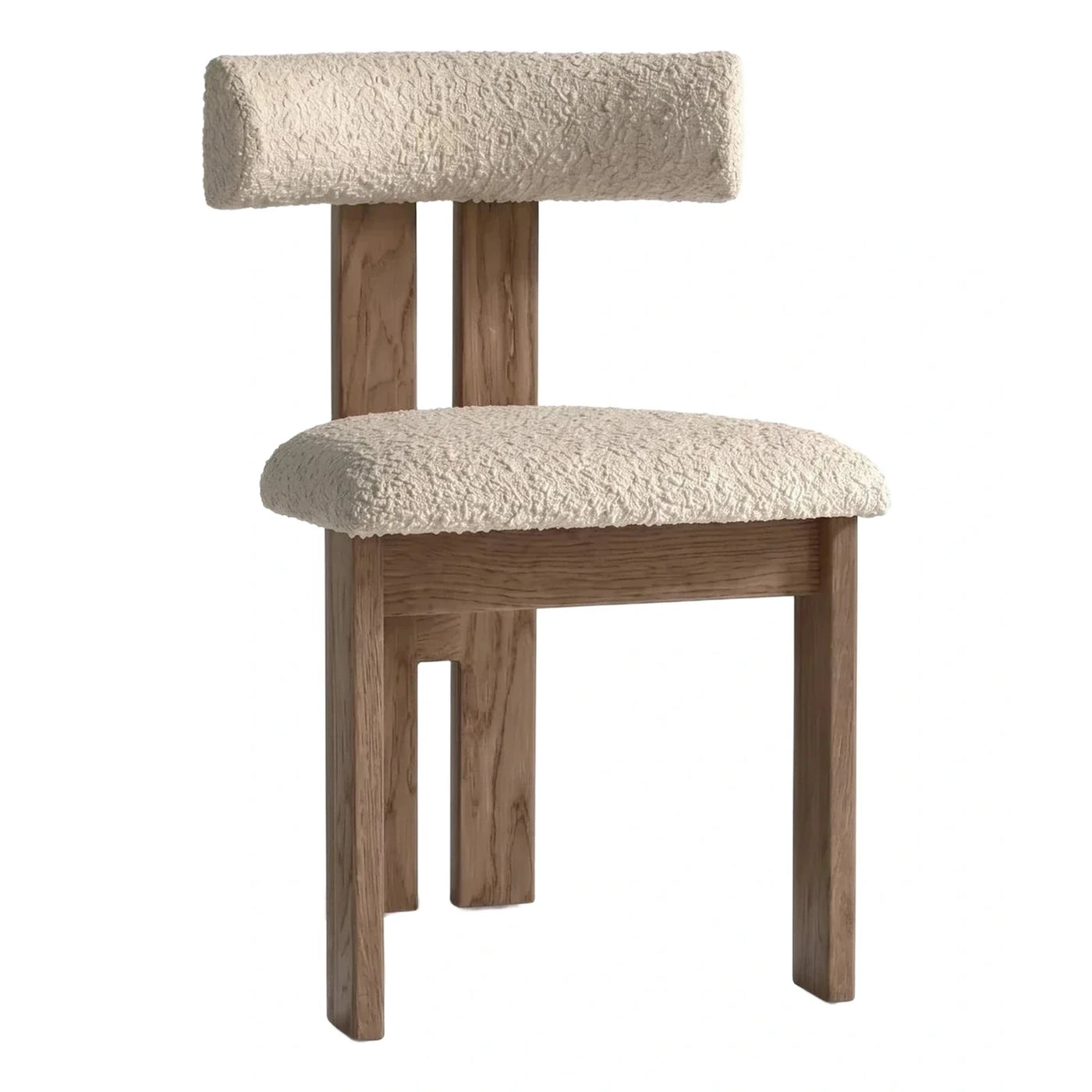 Cream Boucle Upholstered Wooden Dining Chair