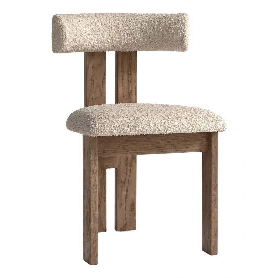 Cream Boucle Upholstered Wooden Dining Chair