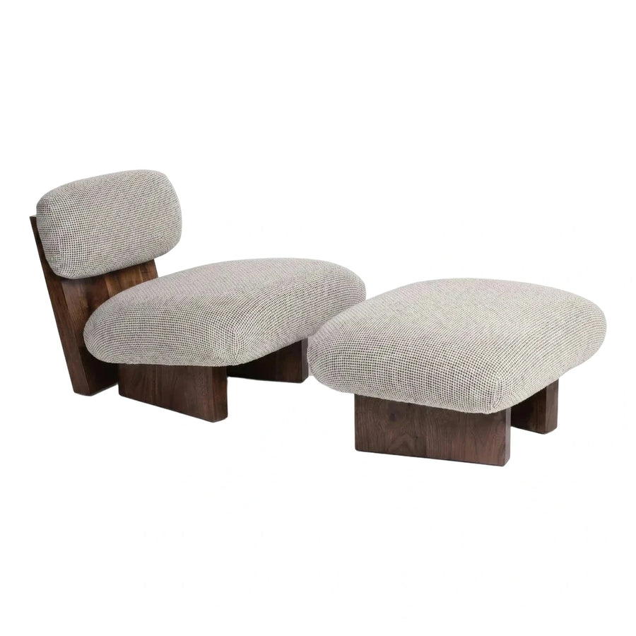 Modern Textured Fabric Lounge Chair and Ottoman Set