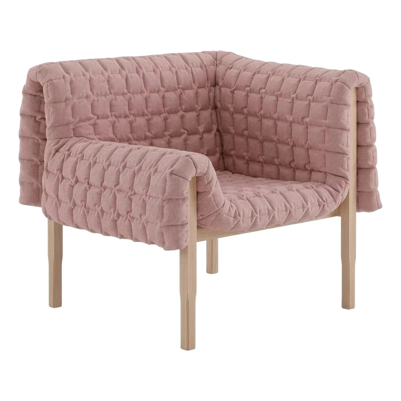 Quilted Dusty Pink Fabric Armchair with Wood Legs