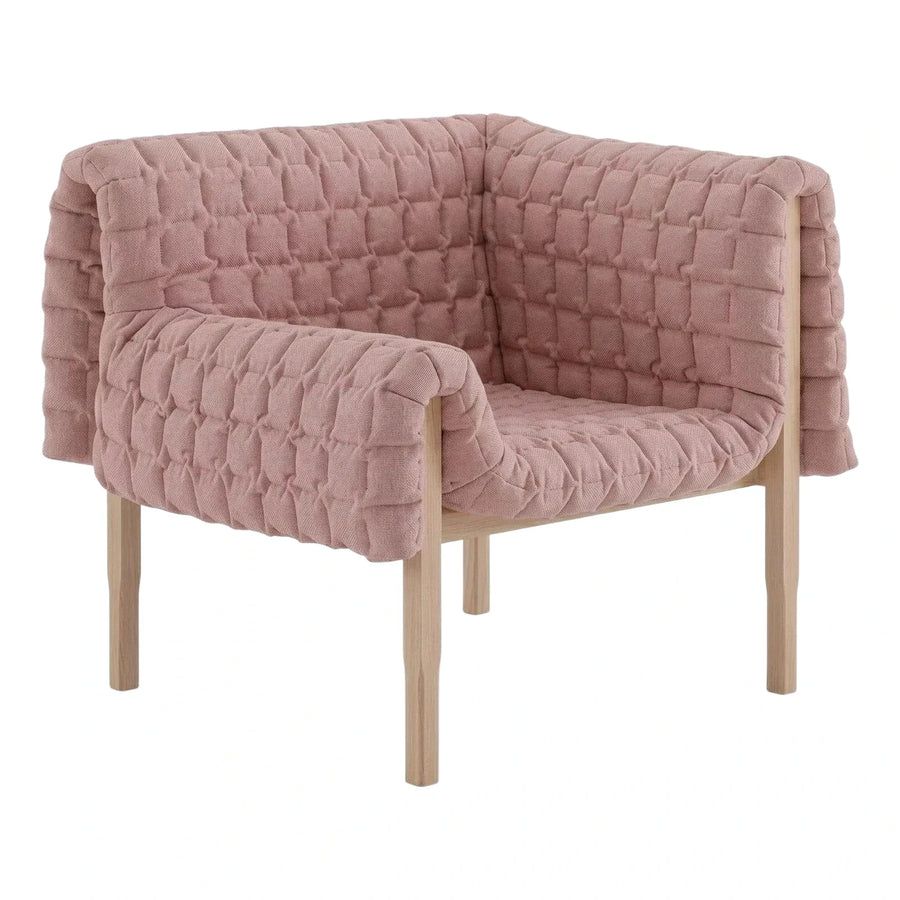 Quilted Dusty Pink Fabric Armchair with Wood Legs