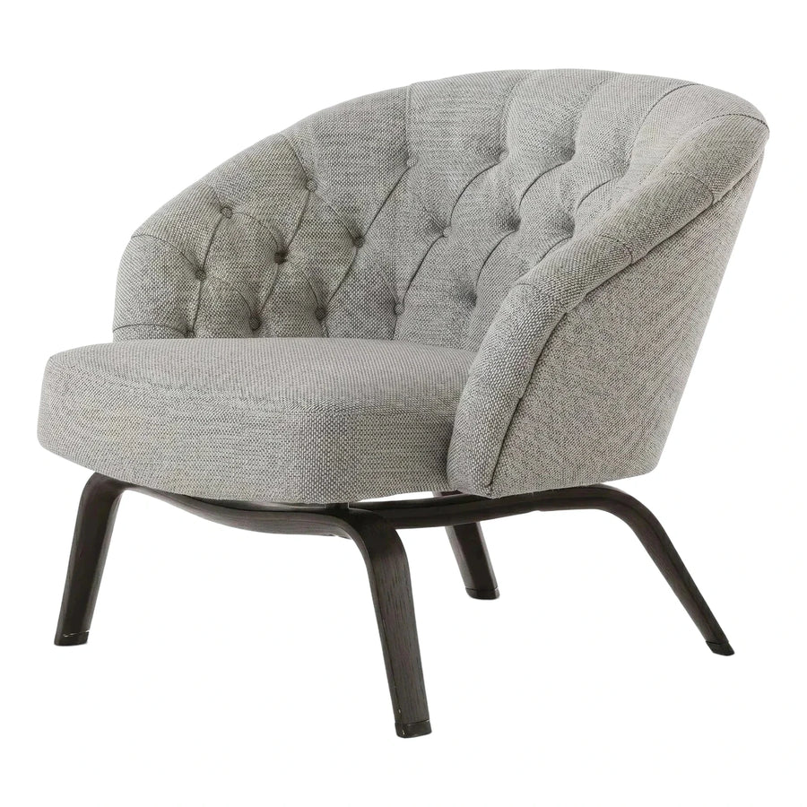 Grey Tufted Fabric Lounge Chair with Dark Wood Base