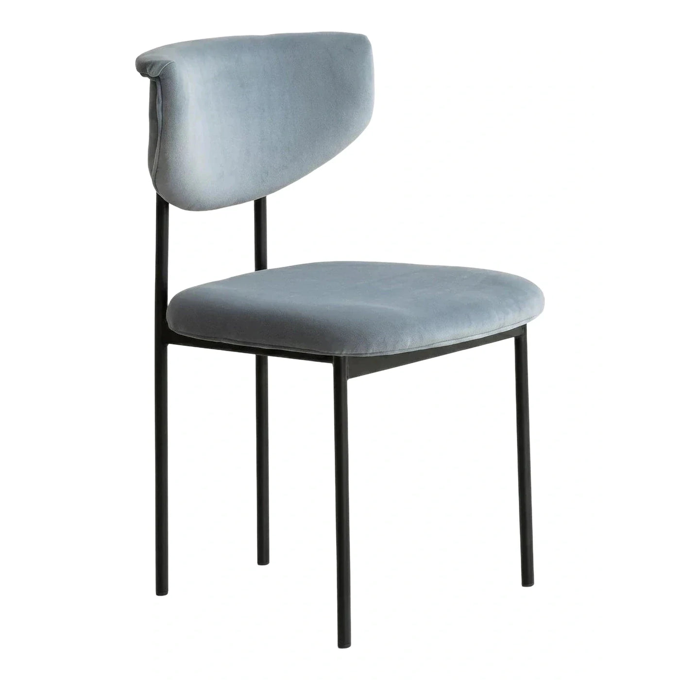 Modern Blue Velvet Dining Chair with Black Metal Legs