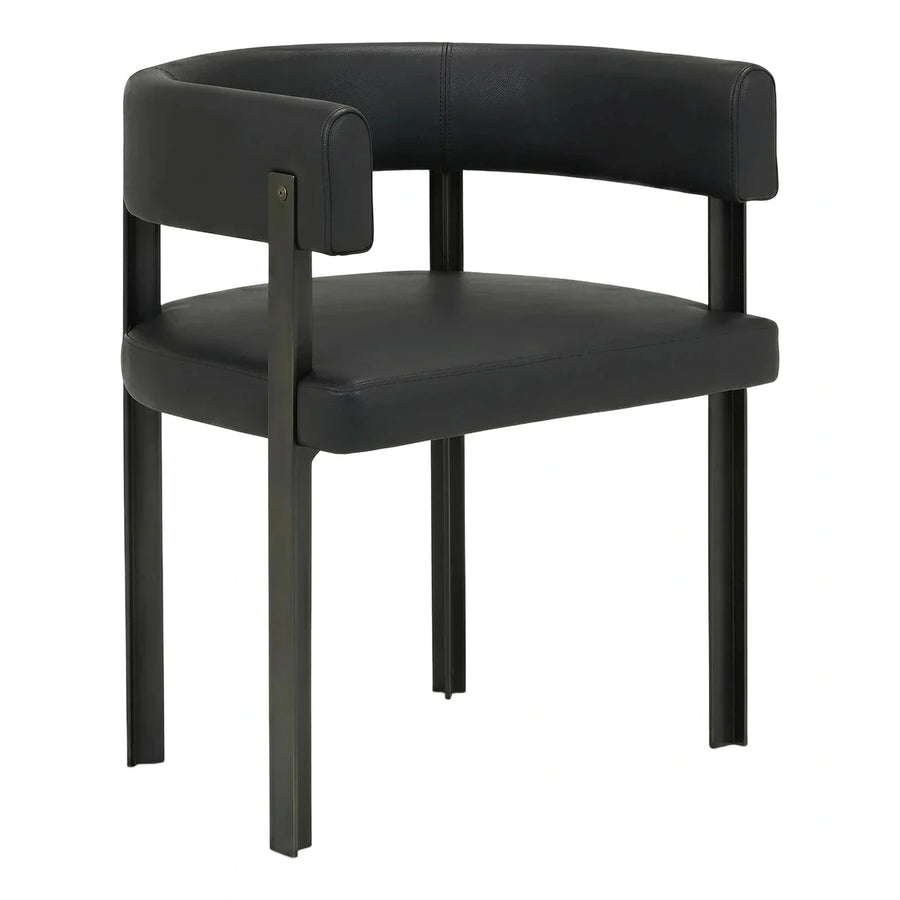 Modern Black Leather Armchair with Metal Frame