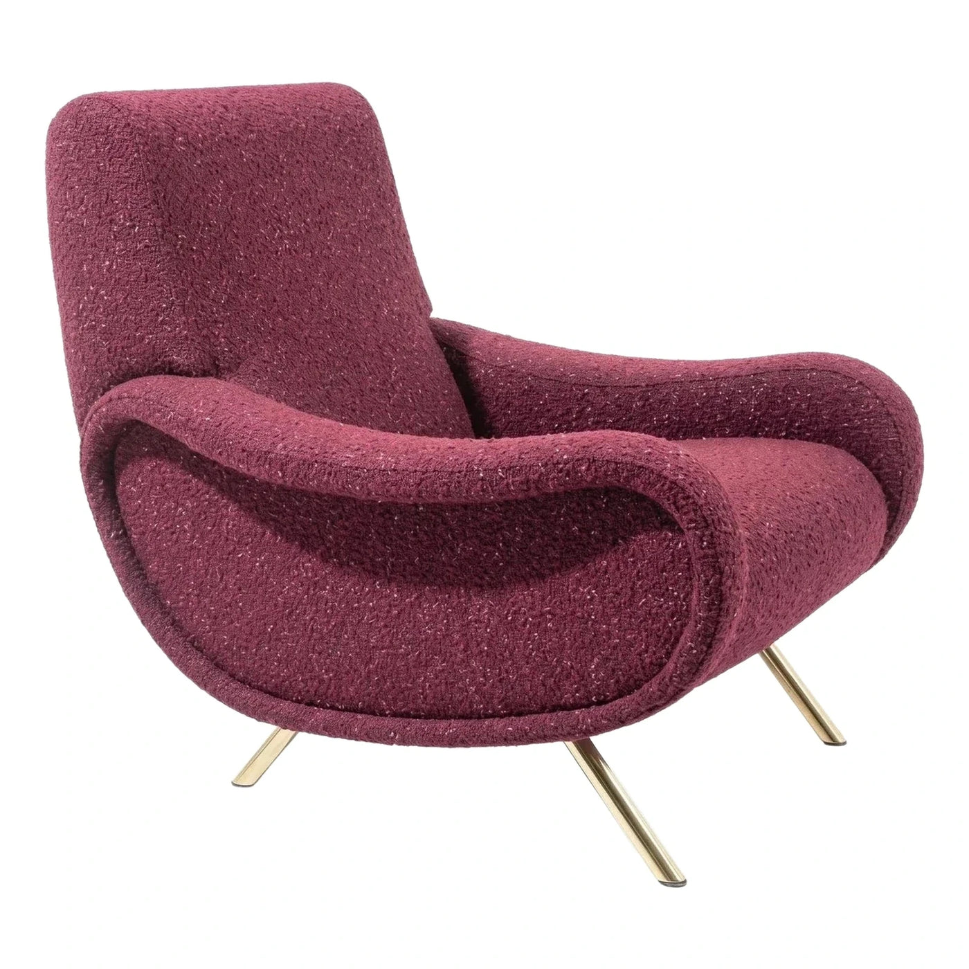 Burgundy Boucle Armchair with Gold Metal Legs
