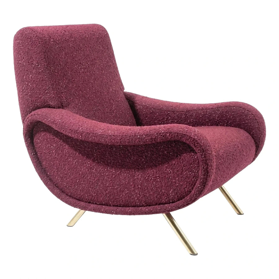 Burgundy Boucle Armchair with Gold Metal Legs