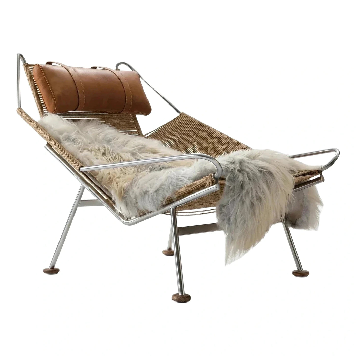 Woven Cord Lounge Chair with Leather Bolster