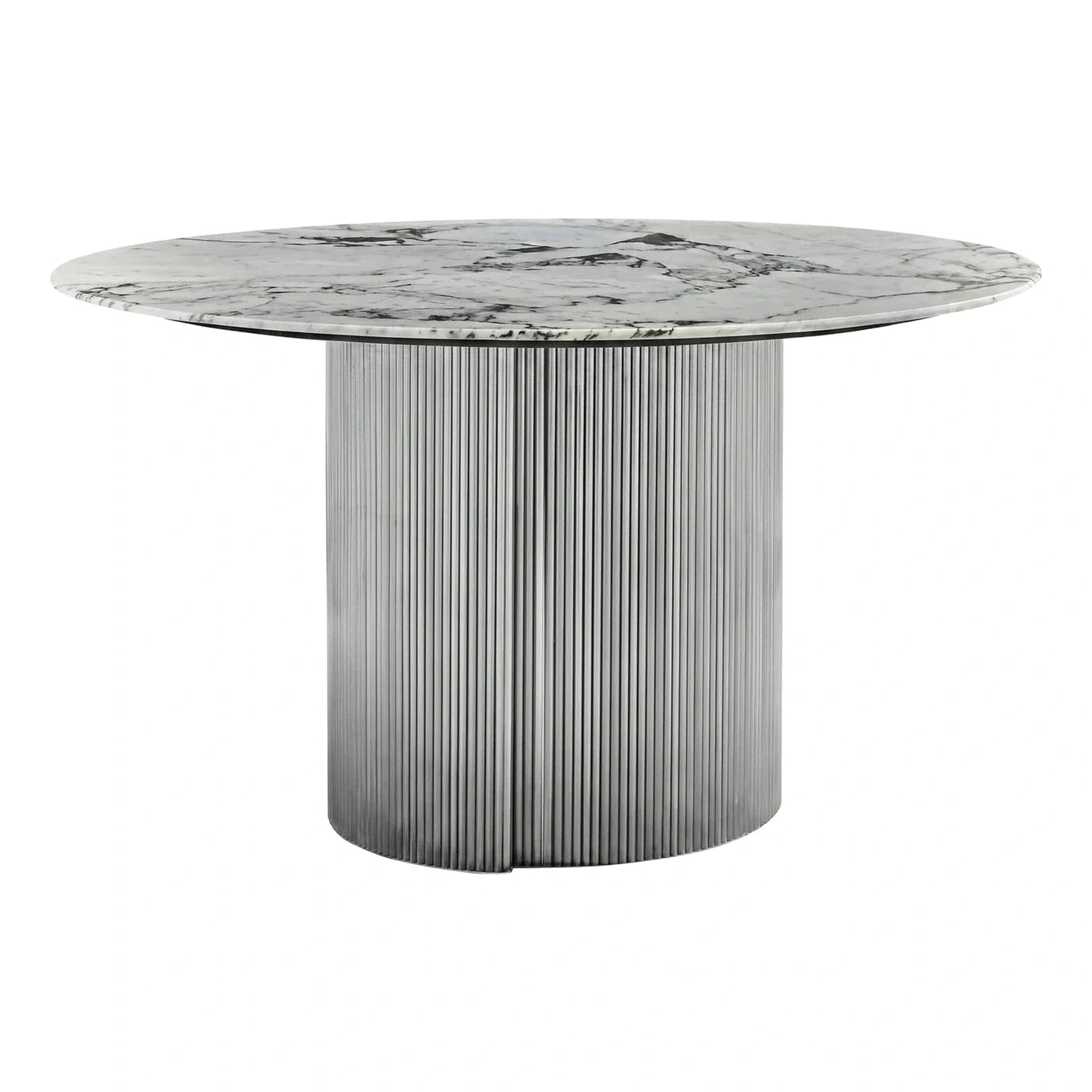 Round White Marble Fluted Metal Coffee Table