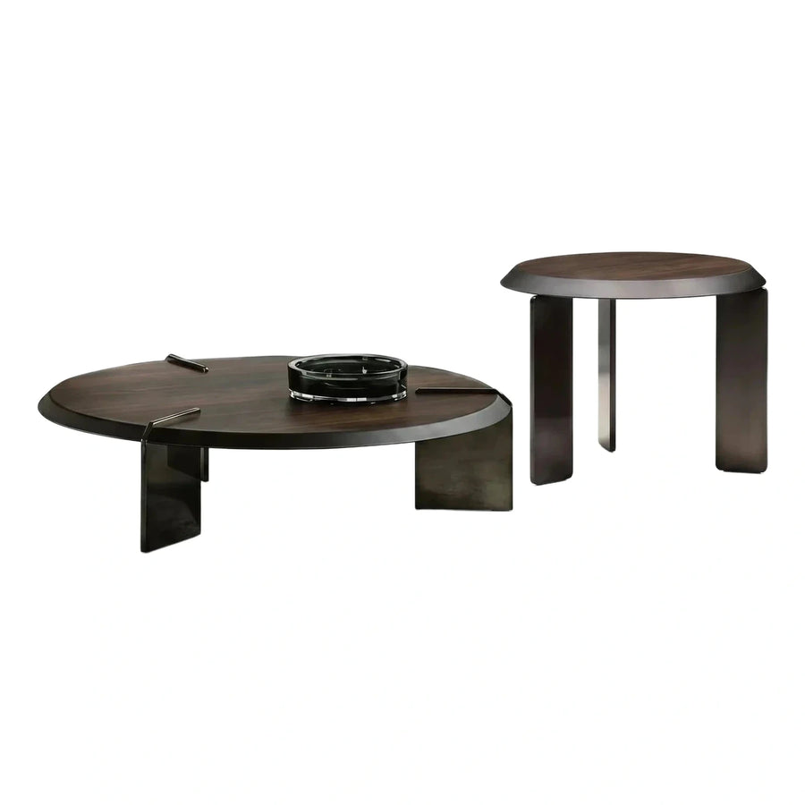 Dark Wood and Metal Oval Coffee Table Set