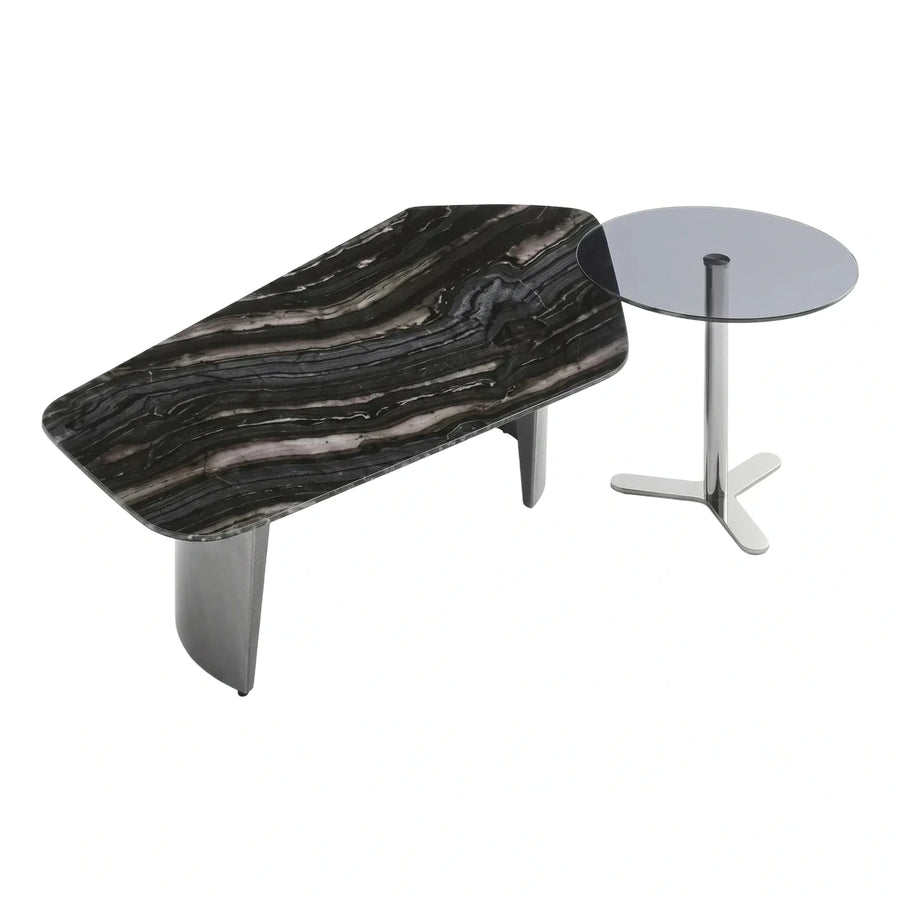 Modern Black Stone Coffee Table and Chrome Side Table