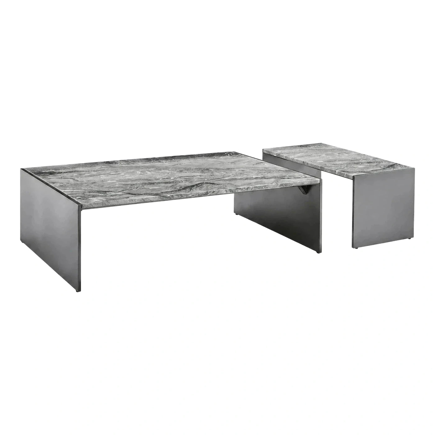 Grey Marble Top Coffee Table Set with Metal Base