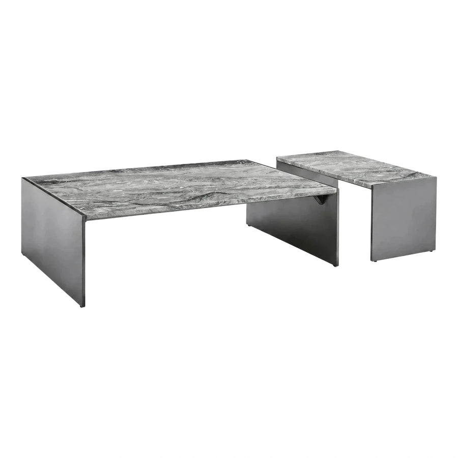 Grey Marble Top Coffee Table Set with Metal Base