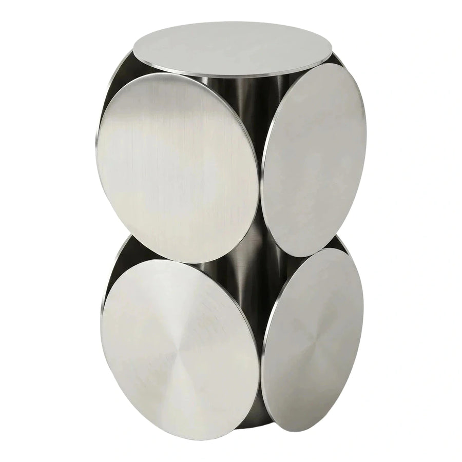 Brushed Metal Sculptural Circular Side Table