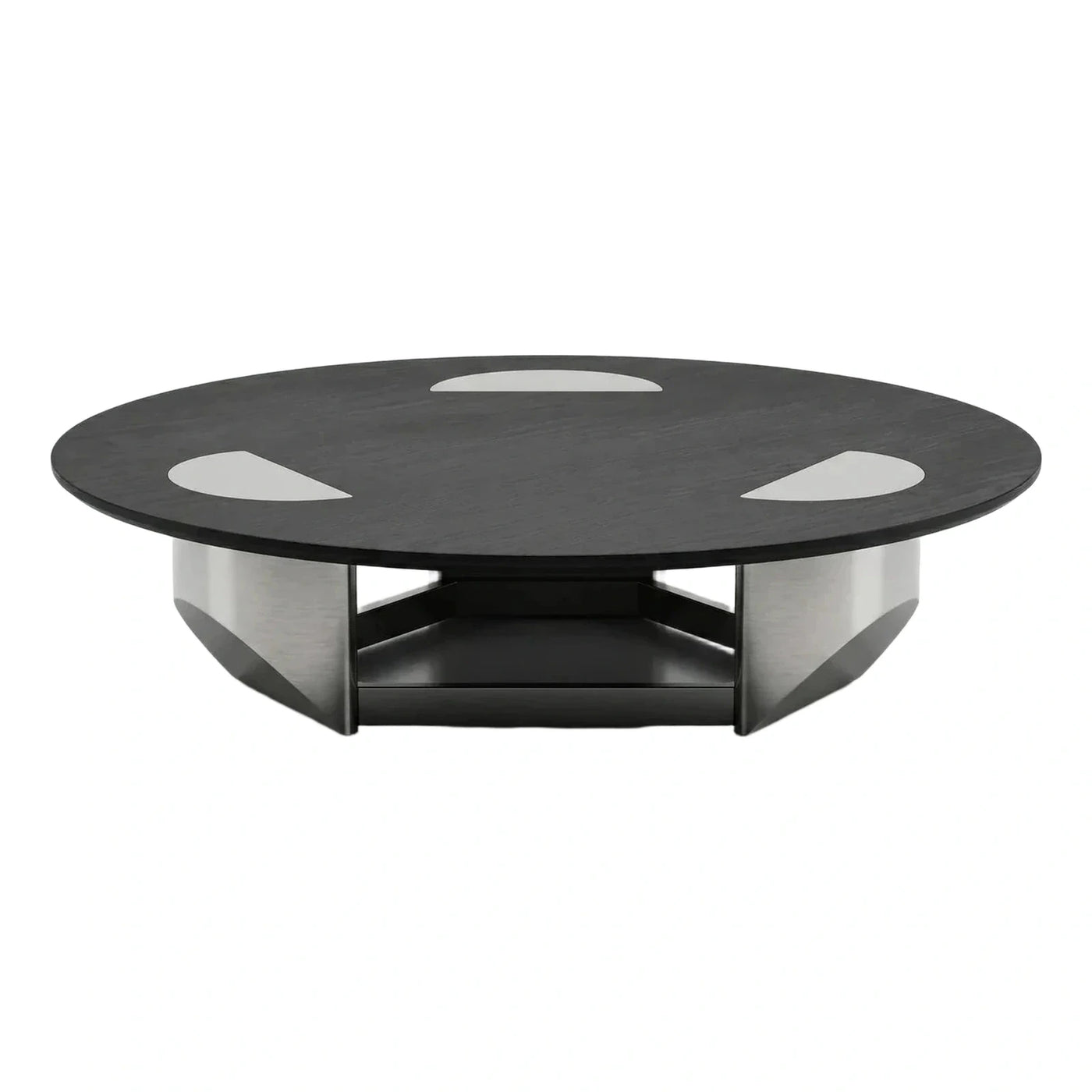 Modern Round Dark Wood Coffee Table with Metal Base