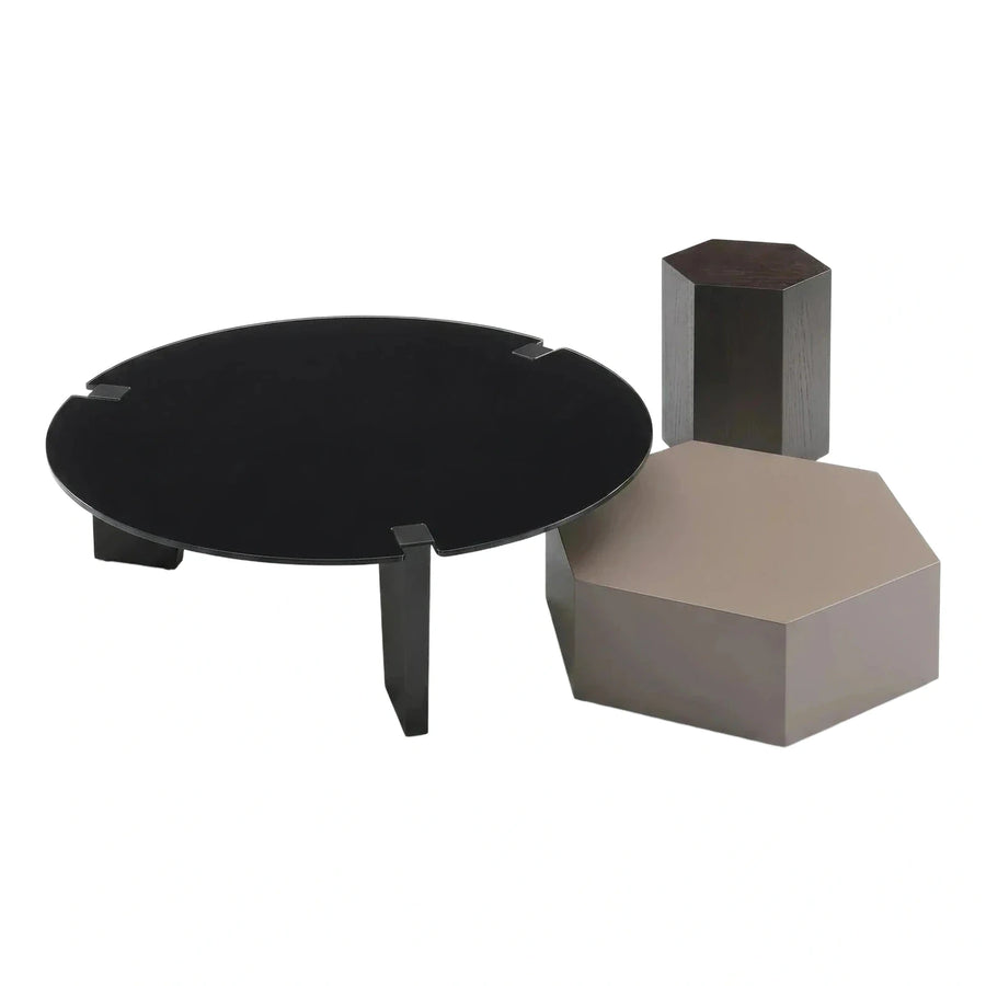 Modern Geometric Nesting Coffee Table Set Black Wood