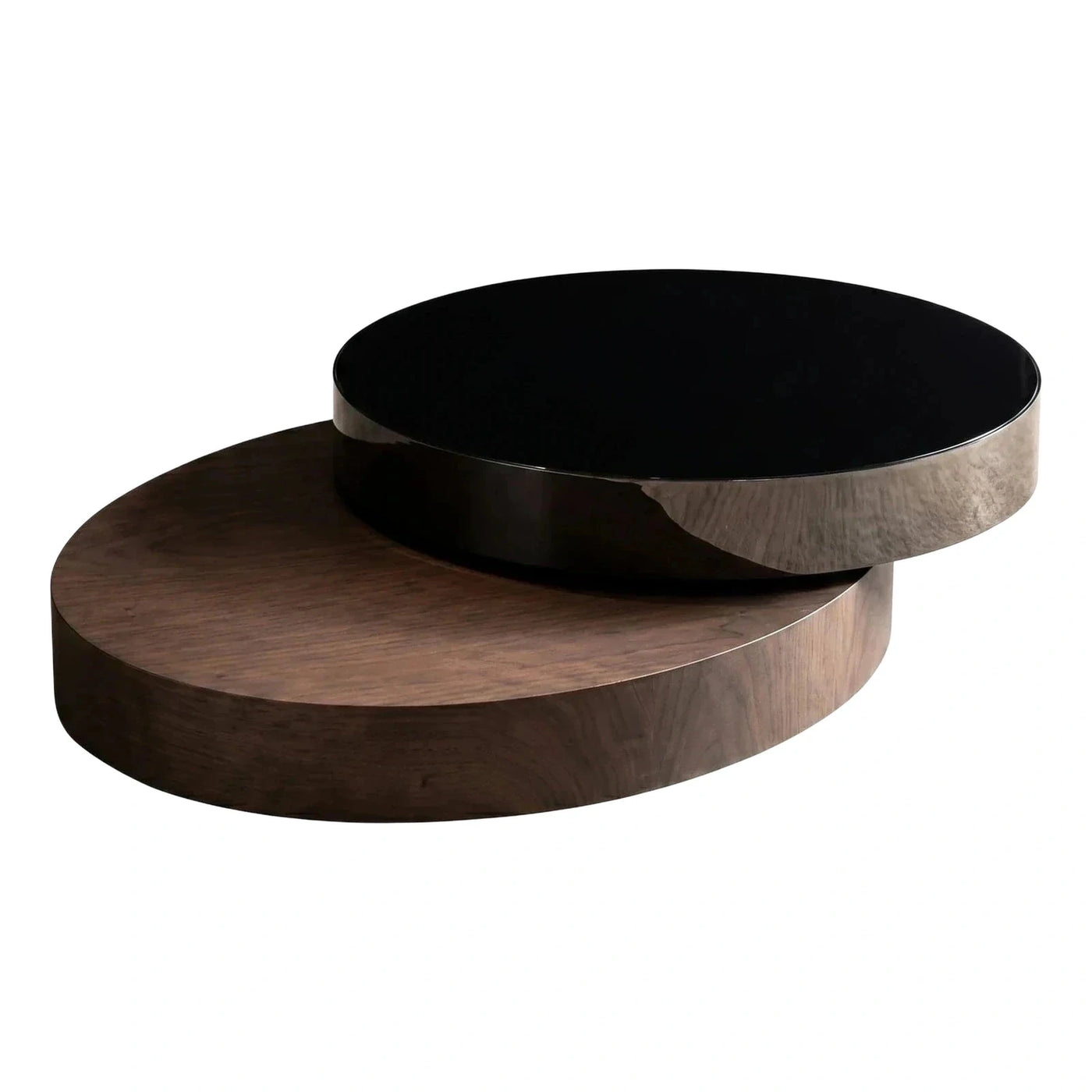 Modern Dark Wood Round Coffee Table Black Top