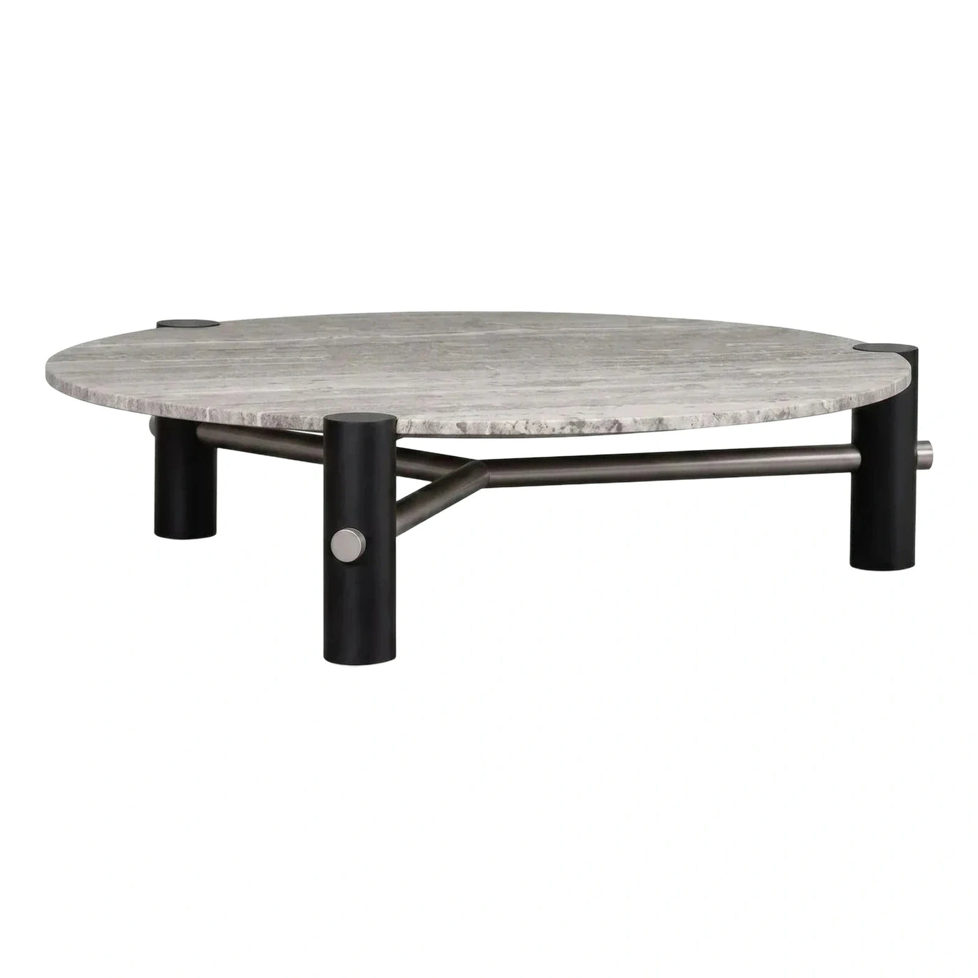 Modern Round Grey Marble Coffee Table Black Metal Base