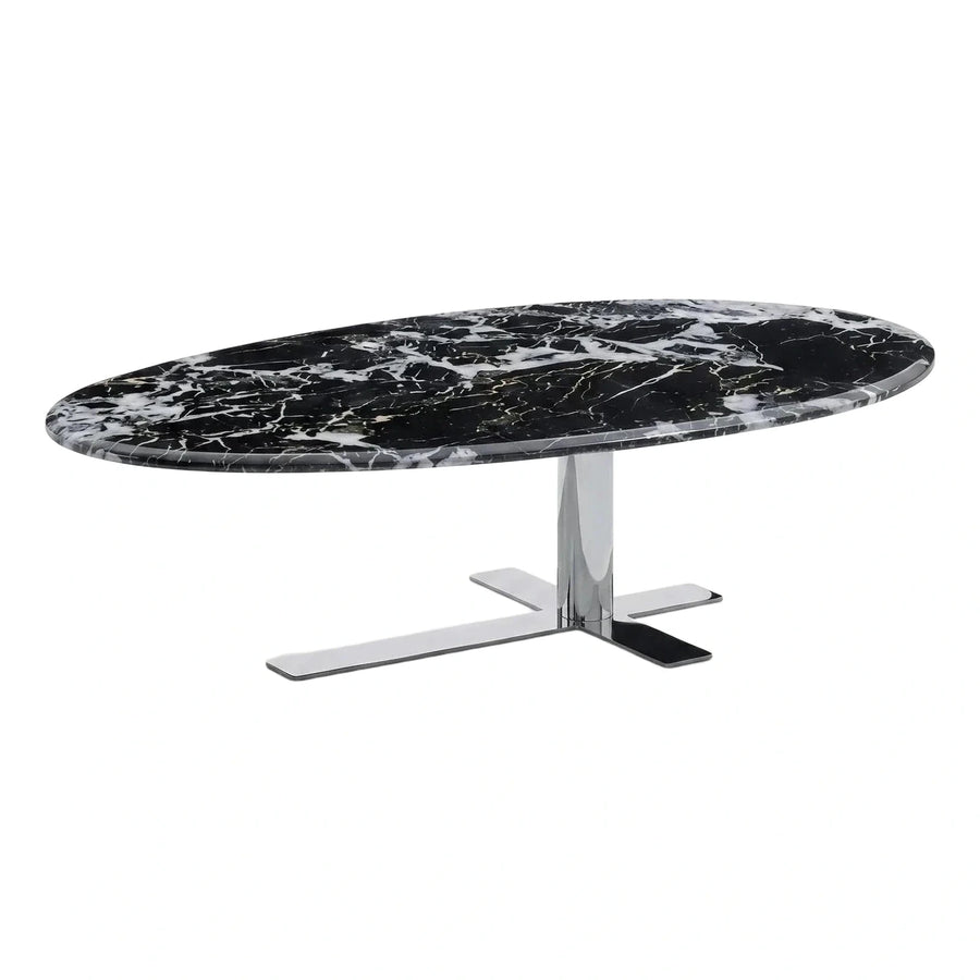 Oval Black Marble Coffee Table with Chrome Base
