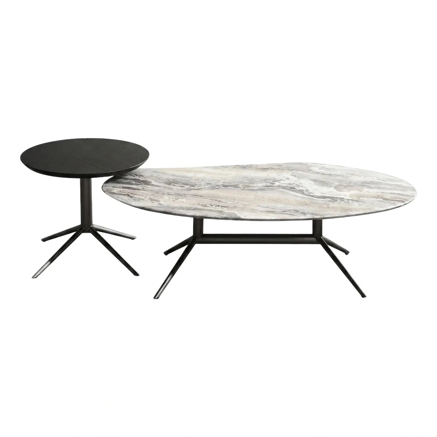 Modern Oval Marble Coffee Table and Side Table Set