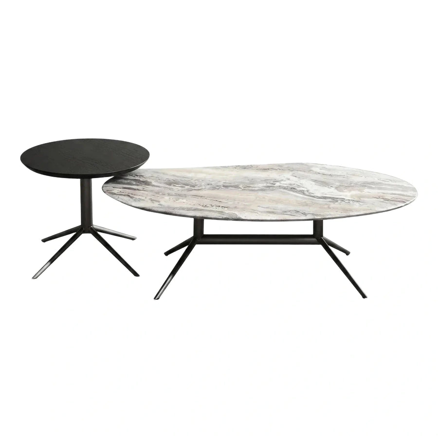 Modern Oval Marble Coffee Table and Side Table Set