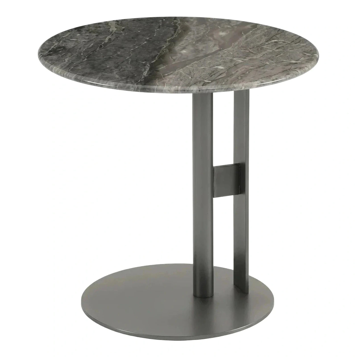 Round Grey Marble Top Side Table with Metal Base