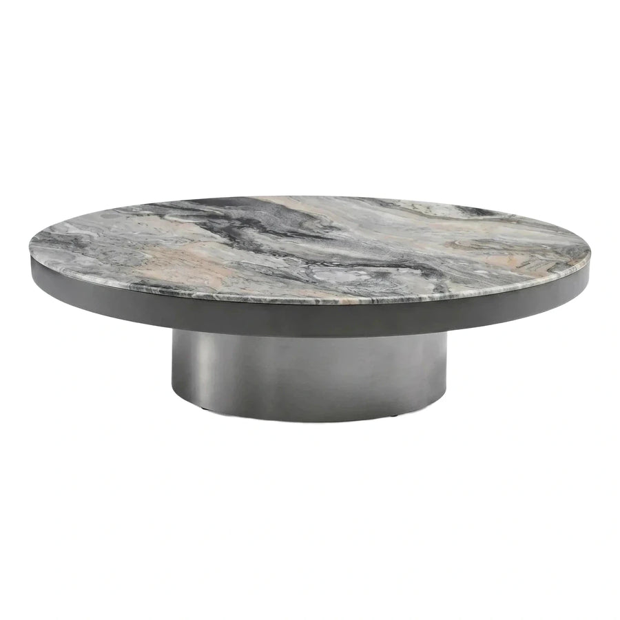 Round Marble Top Coffee Table with Metal Base