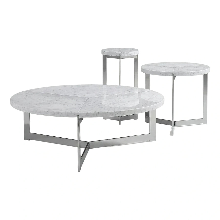 Modern White Marble Round Coffee Table Set