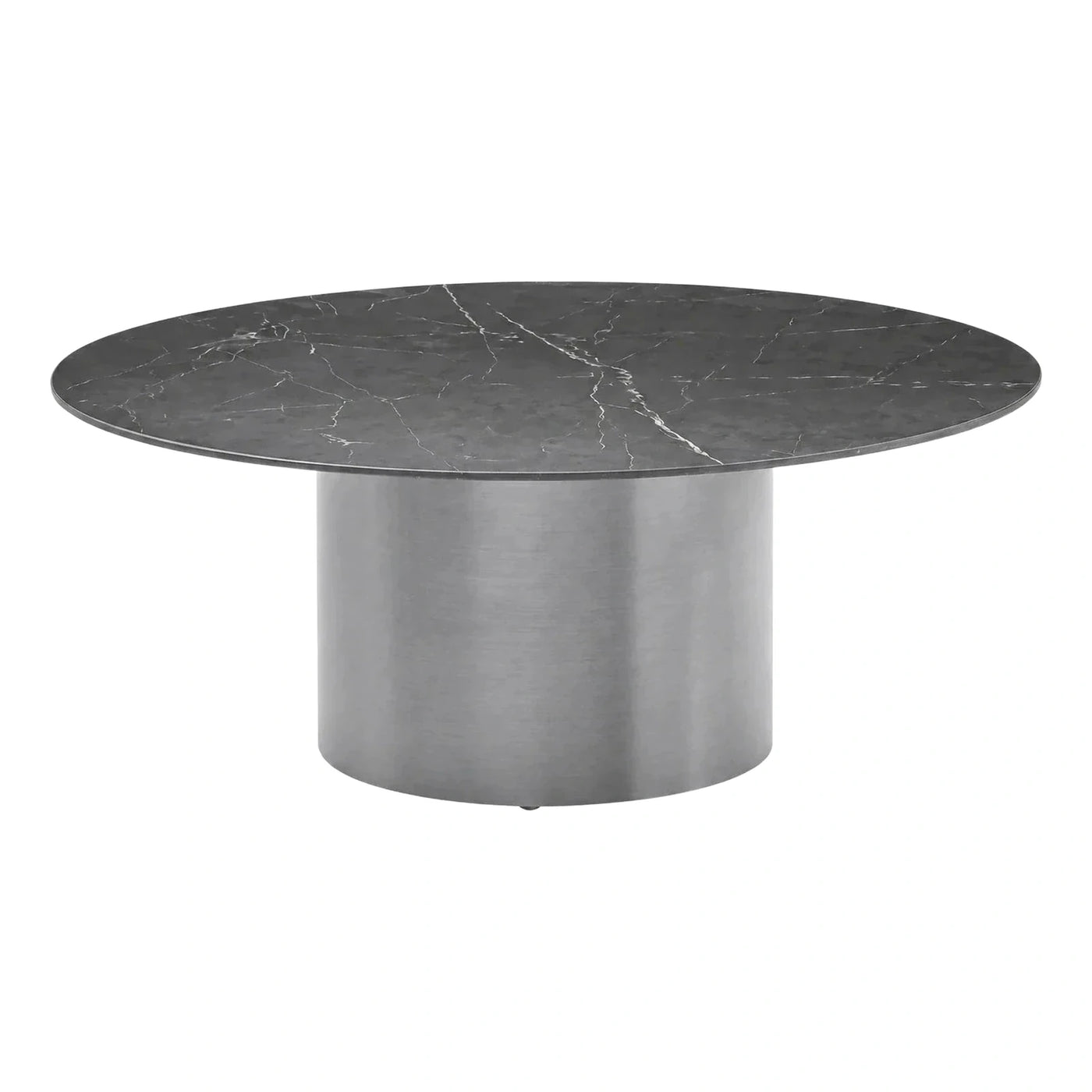 Round Dark Marble Top Coffee Table with Metal Base