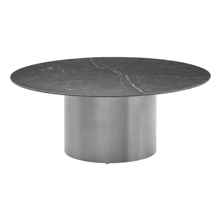 Round Dark Marble Top Coffee Table with Metal Base