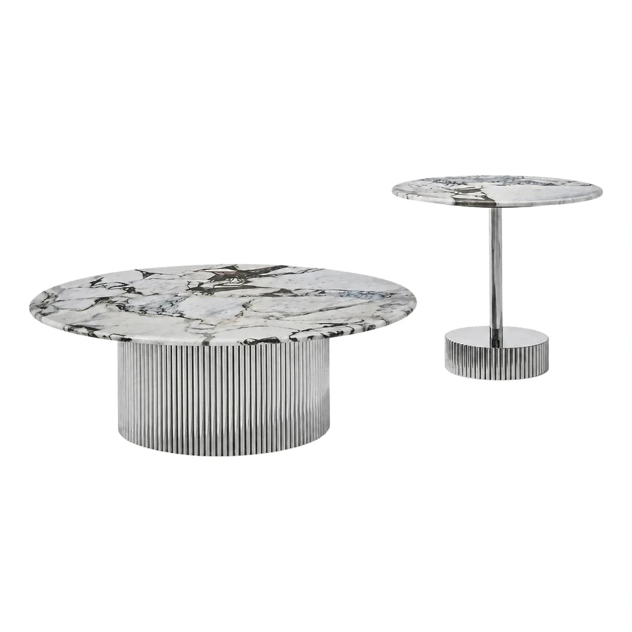 Round Marble Top Coffee and Side Table Set