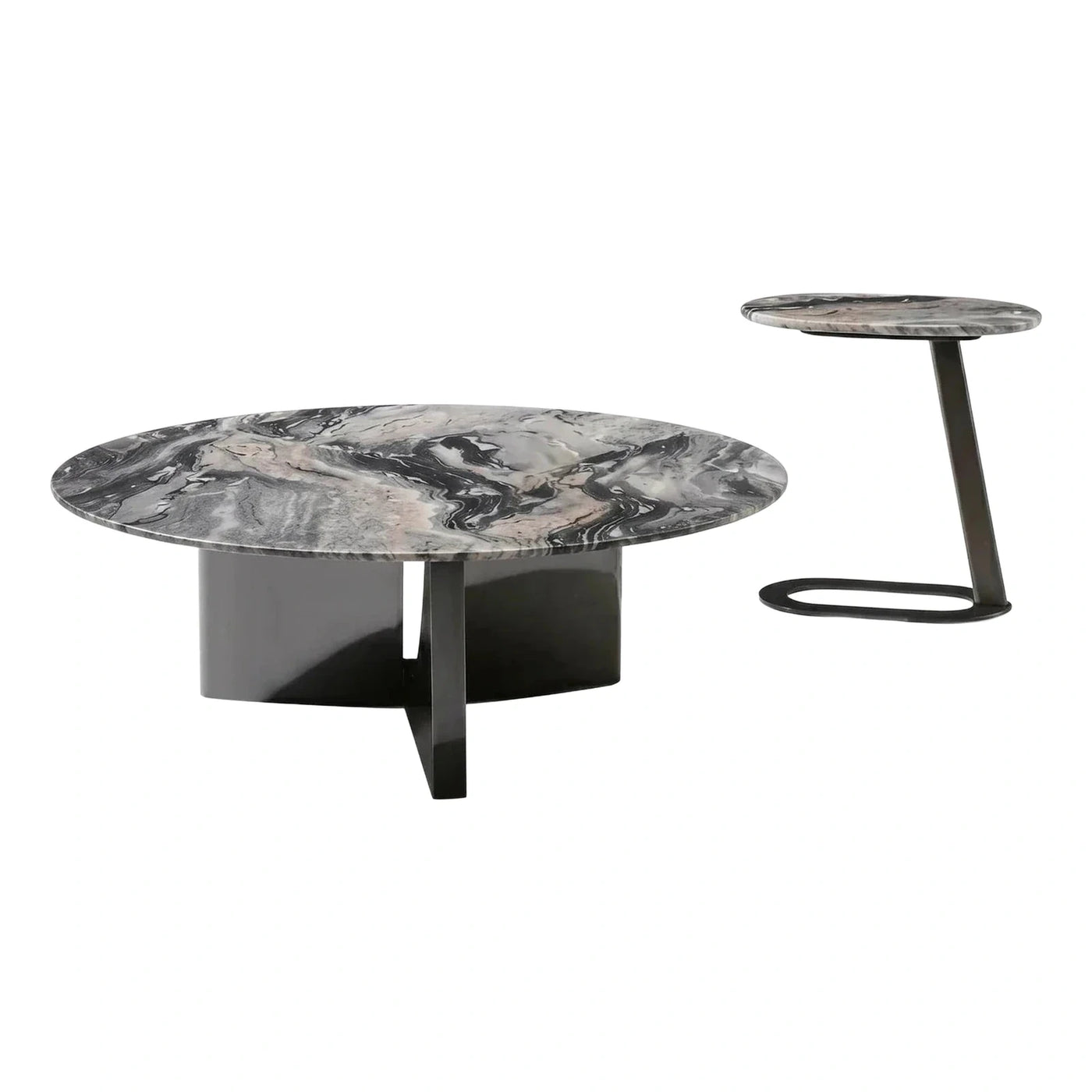 Modern Round Marble Coffee Table and Side Table Set