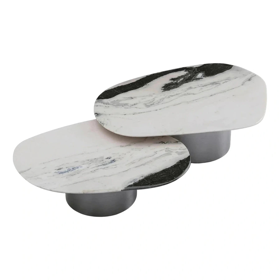 Modern White Marble Oval Coffee Table Set