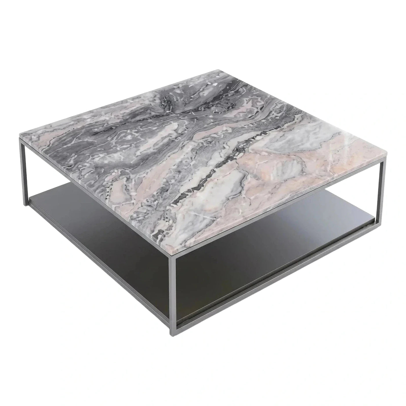 Square Marble Top Coffee Table with Metal Shelf