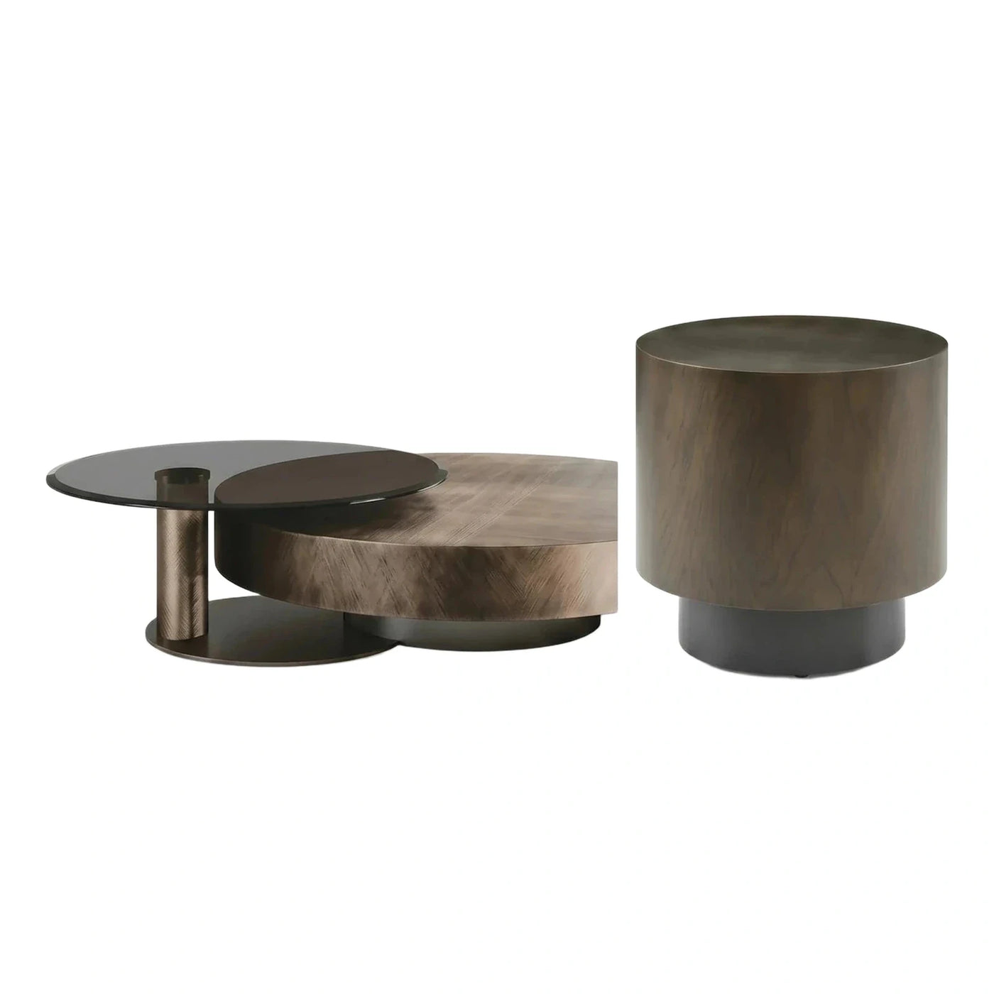 Modern Dark Wood Layered Round Coffee Table Set