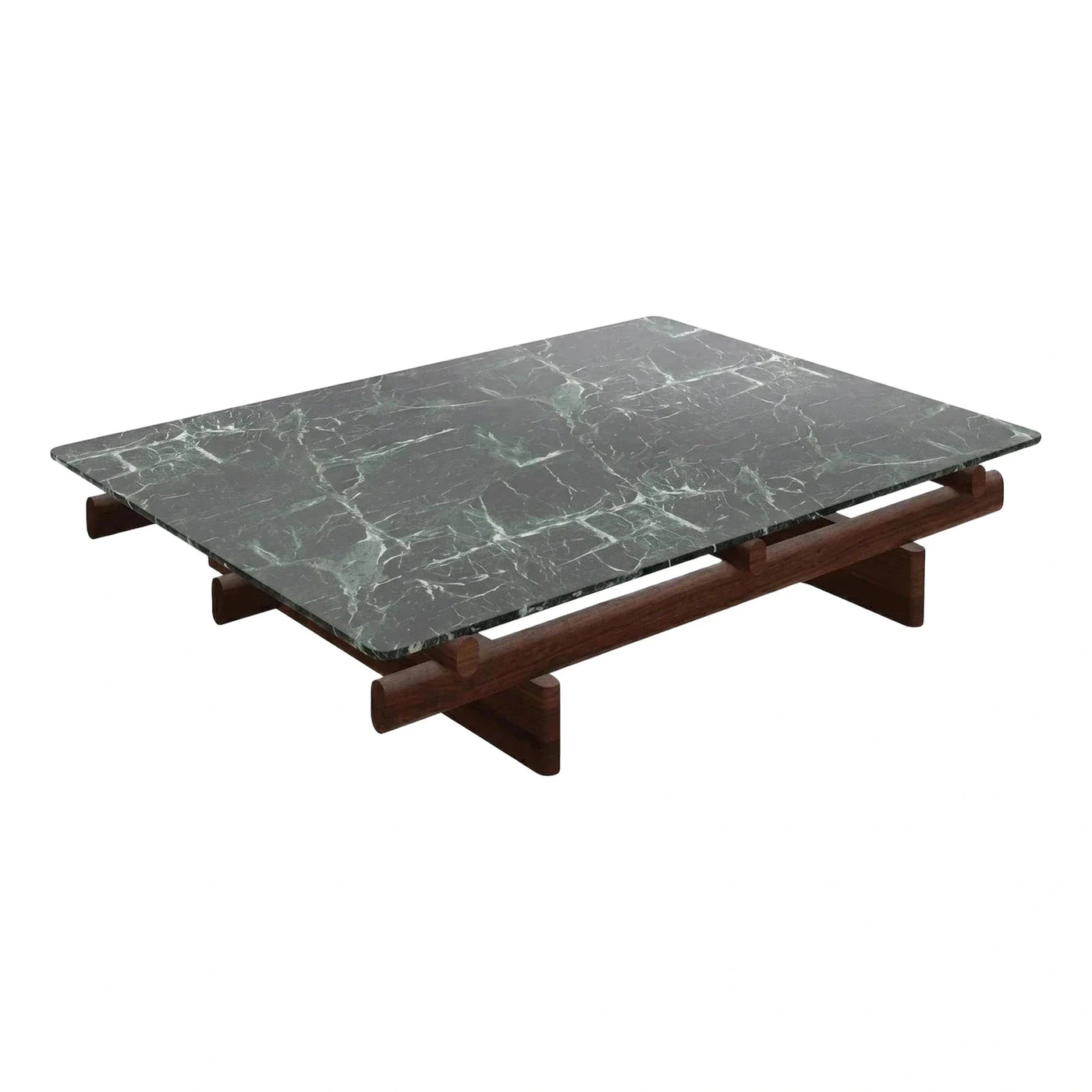 Green Marble Rectangular Coffee Table Dark Wood Base