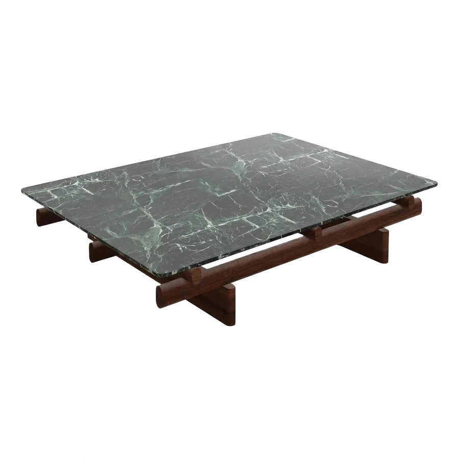 Green Marble Rectangular Coffee Table Dark Wood Base