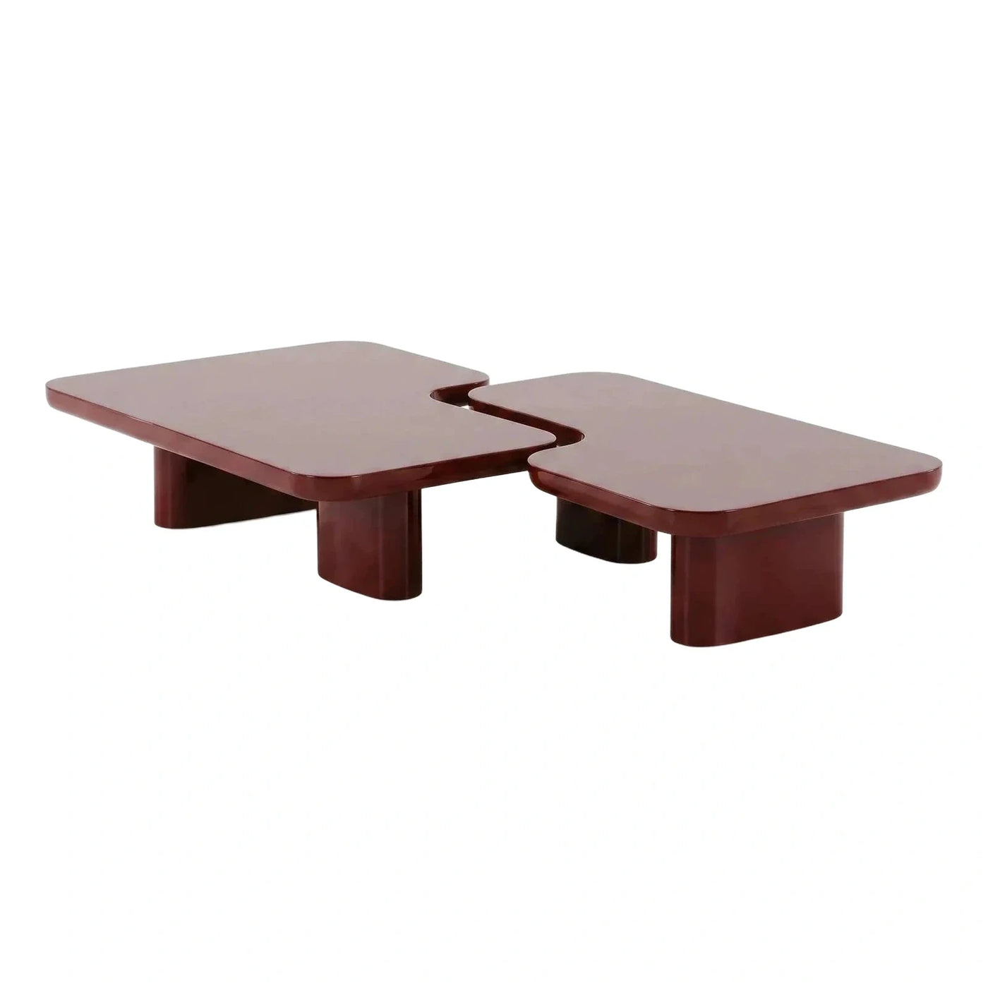 Glossy Reddish Brown Interlocking Coffee Table Set