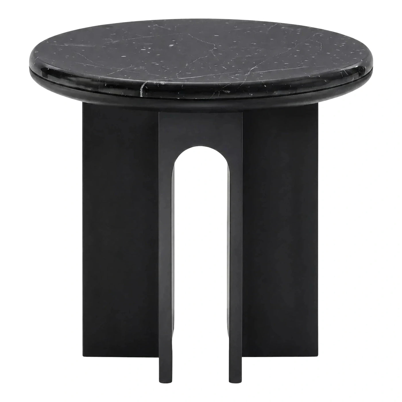 Black Marble Round Side Table with Arched Base