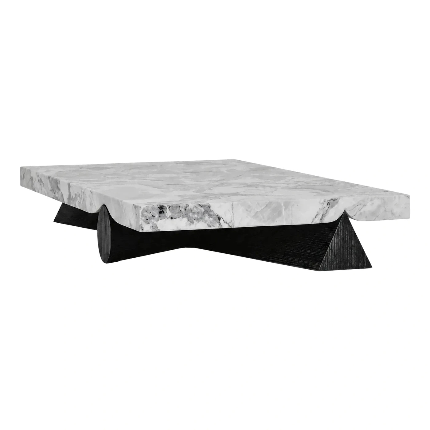 Rectangular White Marble Coffee Table with Sculptural Black Base
