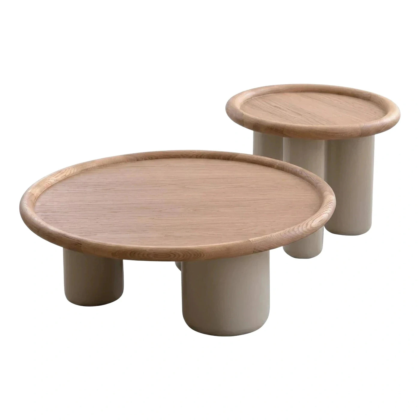 Round Wood Coffee and Side Table Set