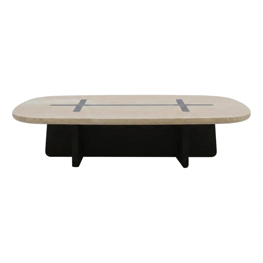 Modern Oval Coffee Table with Metal Inlay Detail