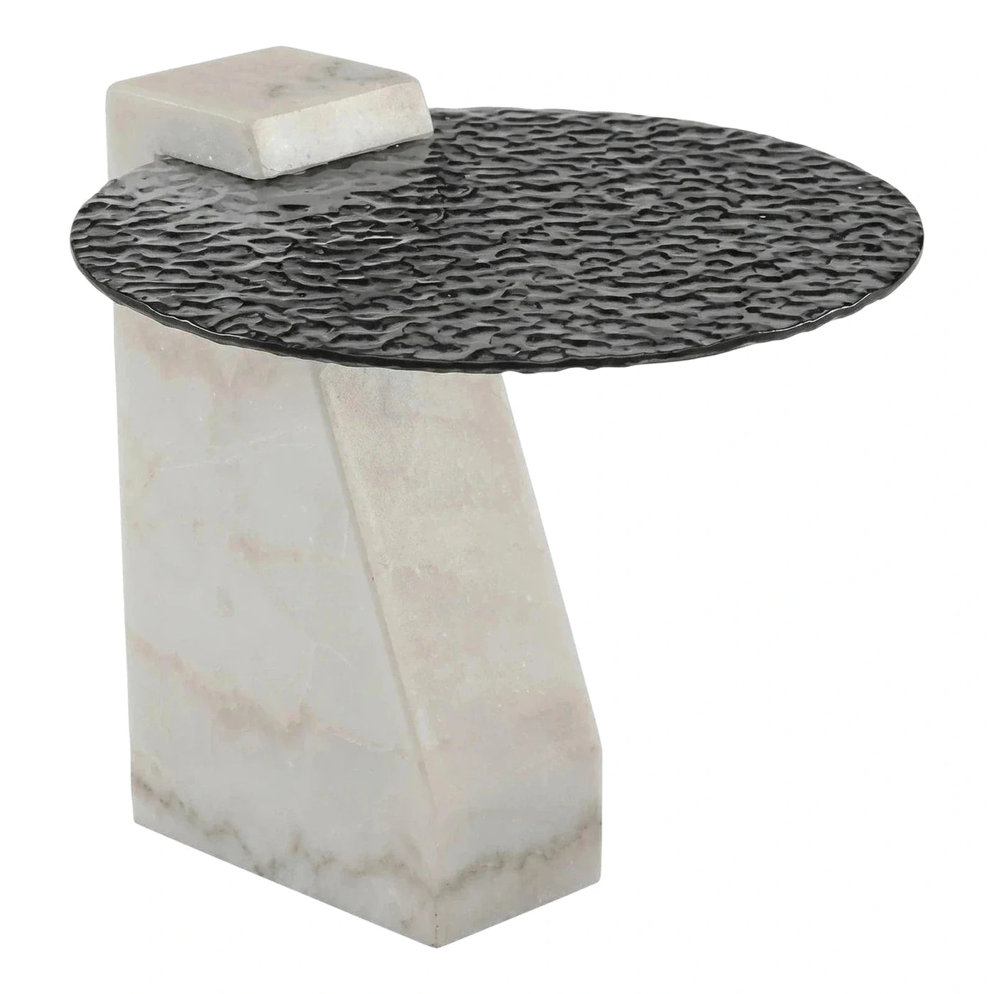 Sculptural White Marble Base Textured Black Side Table