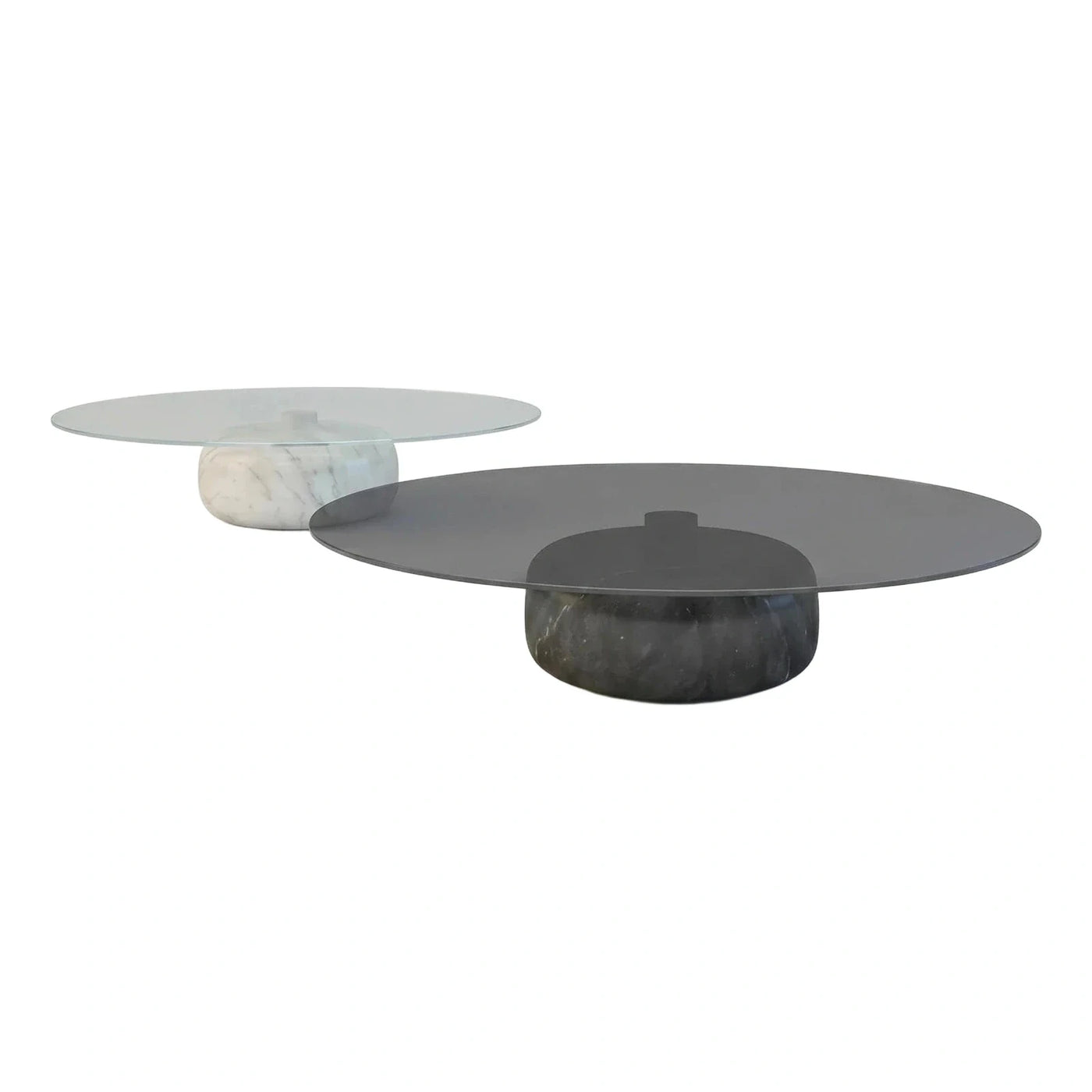 Modern Round Glass Top Marble Base Coffee Table Set
